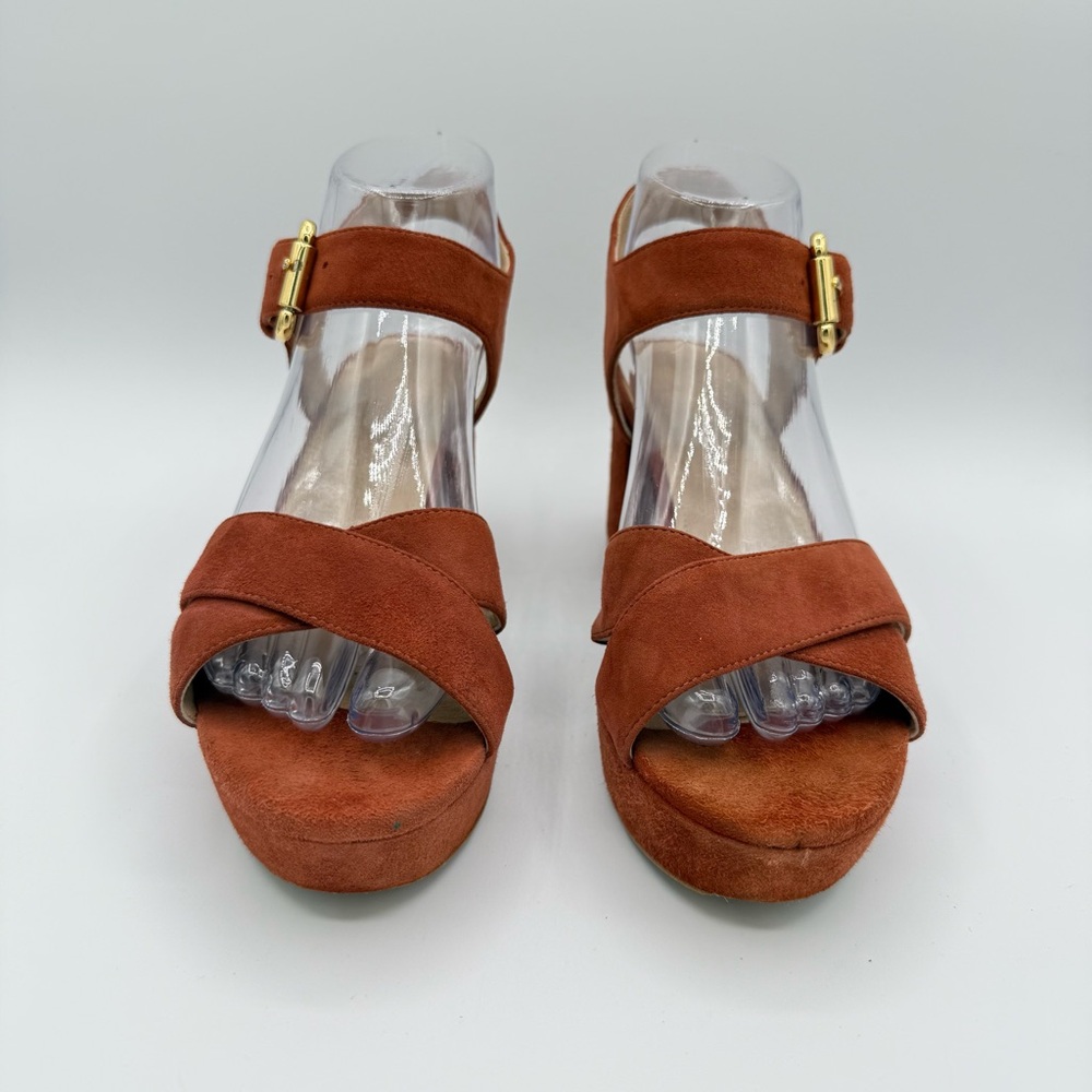 Barneys New York Suede Platform Sandals 8 Orange/Rust - Picture 4 of 16